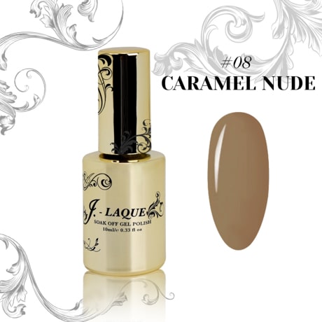 J-LAQUE Caramel Nude, creamy gel polish, smooth application nail polish, deep pigmented polish, elegant manicure, professional nail art